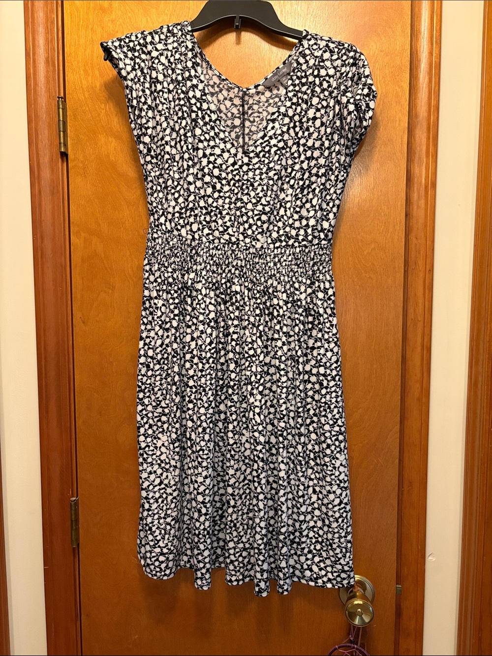 Daisy Fuentes Black and White Cap-Sleeve Midi Dress
